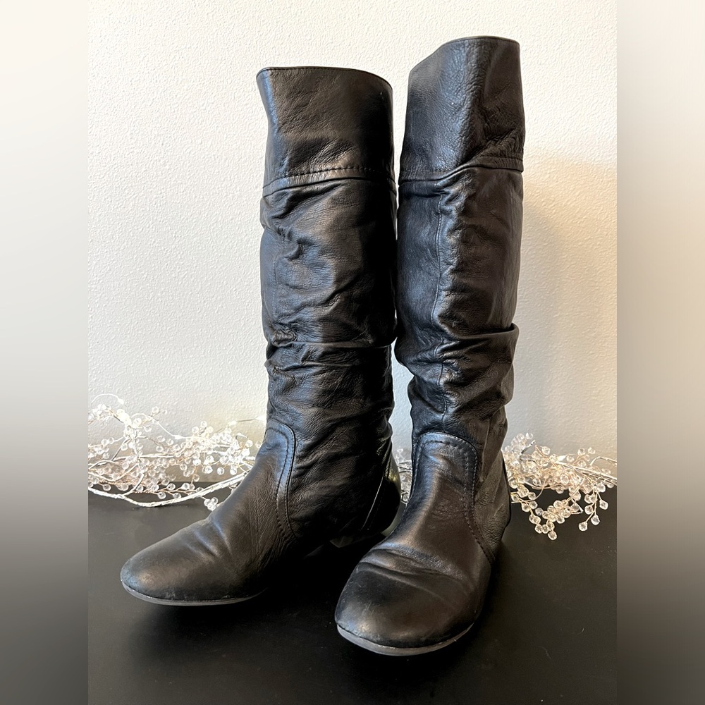 Steve Madden Tall Slouchy Black Leather Boots Size 7